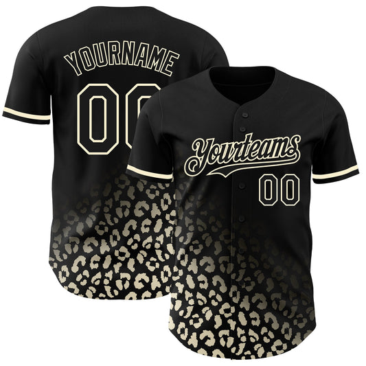 Custom Black Cream 3D Pattern Design Leopard Print Fade Fashion Authentic Baseball Jersey - Sky-Custom