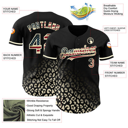 Custom Black Vintage USA Flag-Cream 3D Pattern Design Leopard Print Fade Fashion Authentic Baseball Jersey - Sky-Custom