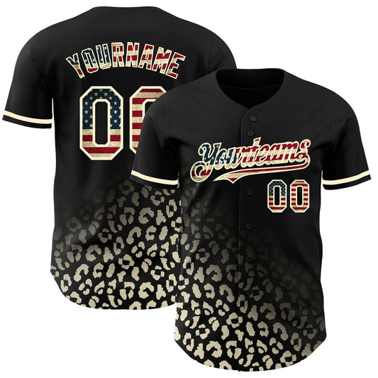 Custom Black Vintage USA Flag-Cream 3D Pattern Design Leopard Print Fade Fashion Authentic Baseball Jersey - Sky-Custom