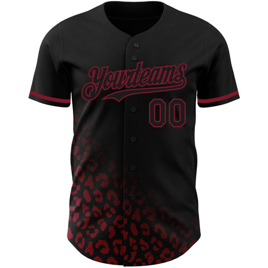 Custom Black Crimson 3D Pattern Design Leopard Print Fade Fashion Authentic Baseball Jersey - Sky-Custom