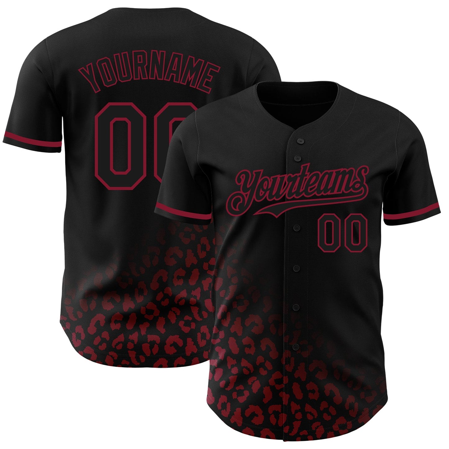 Custom Black Crimson 3D Pattern Design Leopard Print Fade Fashion Authentic Baseball Jersey - Sky-Custom