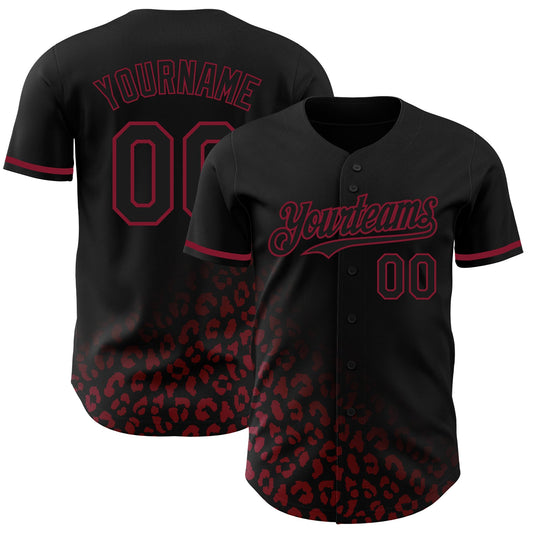 Custom Black Crimson 3D Pattern Design Leopard Print Fade Fashion Authentic Baseball Jersey - Sky-Custom