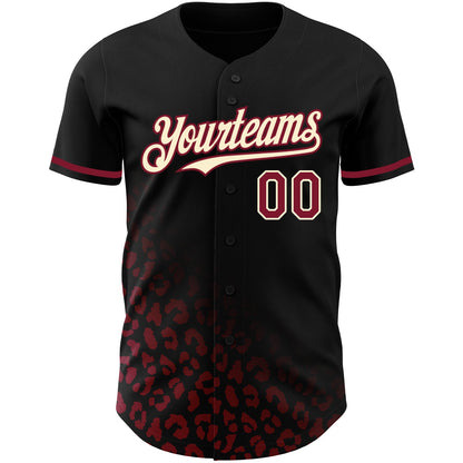 Custom Black Crimson-Cream 3D Pattern Design Leopard Print Fade Fashion Authentic Baseball Jersey - Sky-Custom