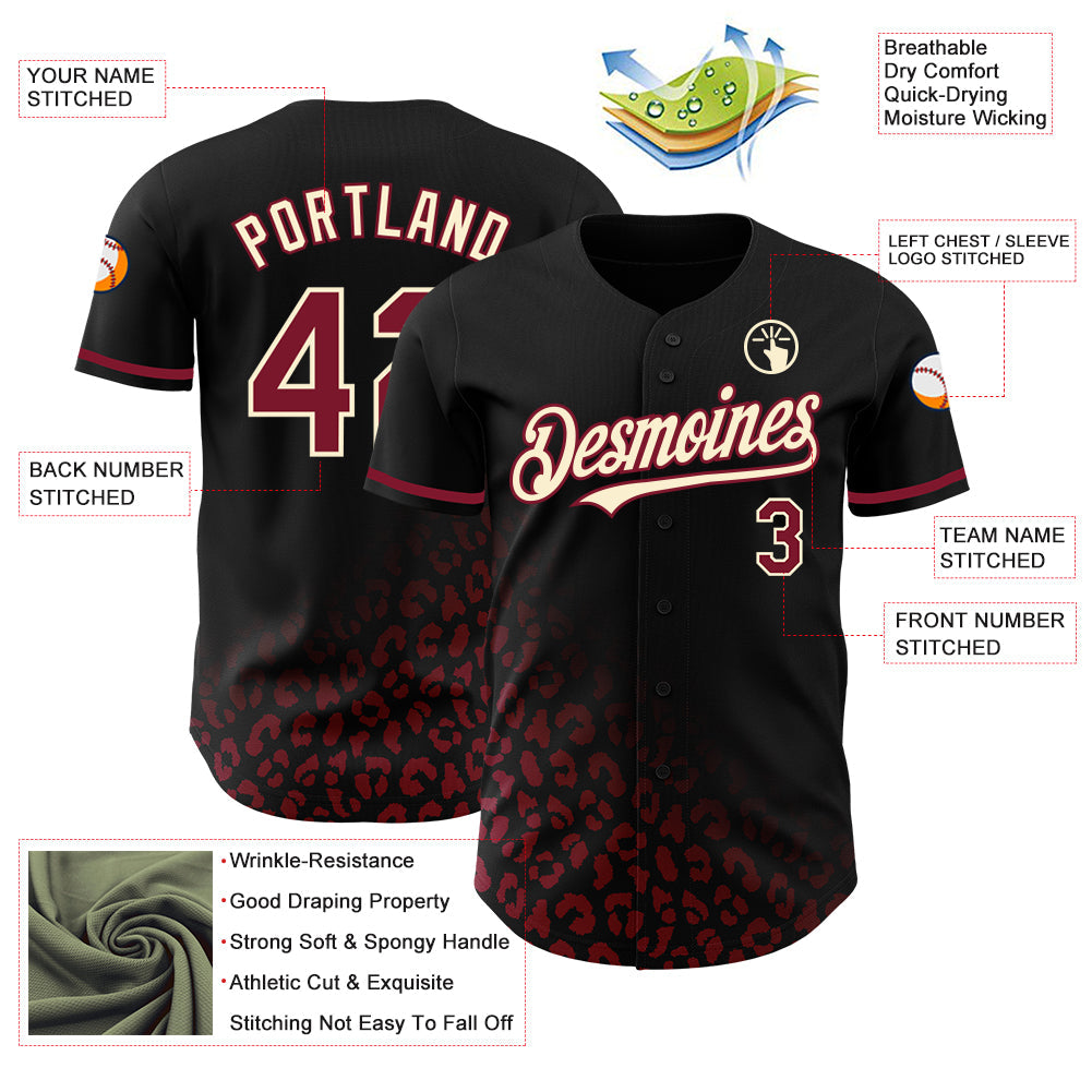 Custom Black Crimson-Cream 3D Pattern Design Leopard Print Fade Fashion Authentic Baseball Jersey - Sky-Custom