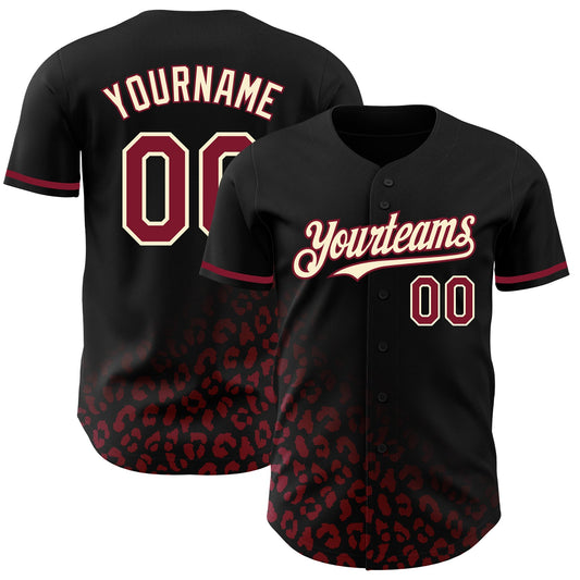 Custom Black Crimson-Cream 3D Pattern Design Leopard Print Fade Fashion Authentic Baseball Jersey - Sky-Custom