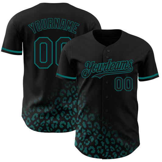 Custom Black Teal 3D Pattern Design Leopard Print Fade Fashion Authentic Baseball Jersey - Sky-Custom