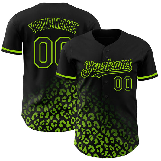 Custom Black Neon Green 3D Pattern Design Leopard Print Fade Fashion Authentic Baseball Jersey - Sky-Custom