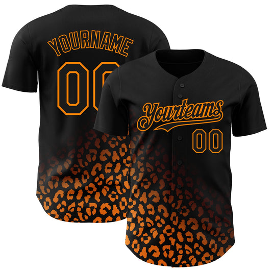 Custom Black Bay Orange 3D Pattern Design Leopard Print Fade Fashion Authentic Baseball Jersey - Sky-Custom
