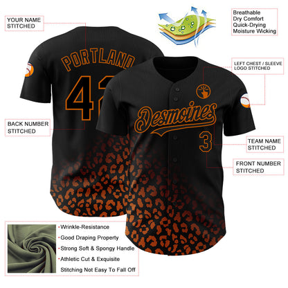 Custom Black Texas Orange 3D Pattern Design Leopard Print Fade Fashion Authentic Baseball Jersey - Sky-Custom