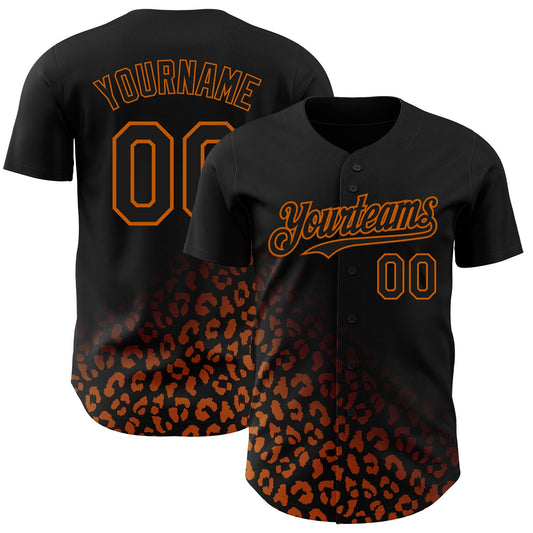 Custom Black Texas Orange 3D Pattern Design Leopard Print Fade Fashion Authentic Baseball Jersey - Sky-Custom