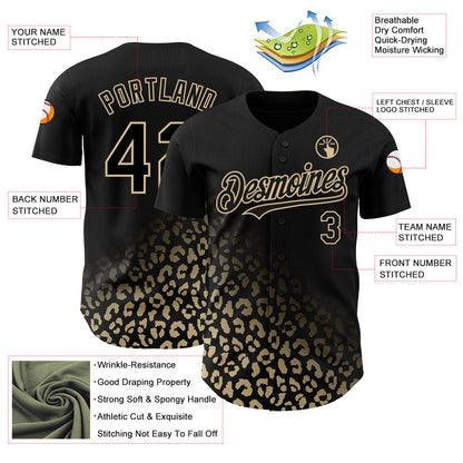 Custom Black Vegas Gold 3D Pattern Design Leopard Print Fade Fashion Authentic Baseball Jersey - Sky-Custom