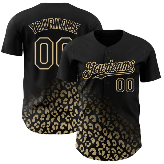 Custom Black Vegas Gold 3D Pattern Design Leopard Print Fade Fashion Authentic Baseball Jersey - Sky-Custom