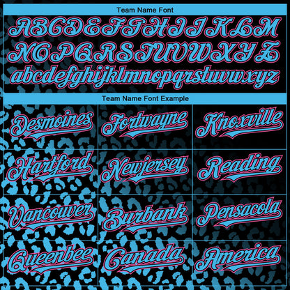 Custom Black Pink-Sky Blue 3D Pattern Design Leopard Print Fade Fashion Authentic Baseball Jersey - Sky-Custom