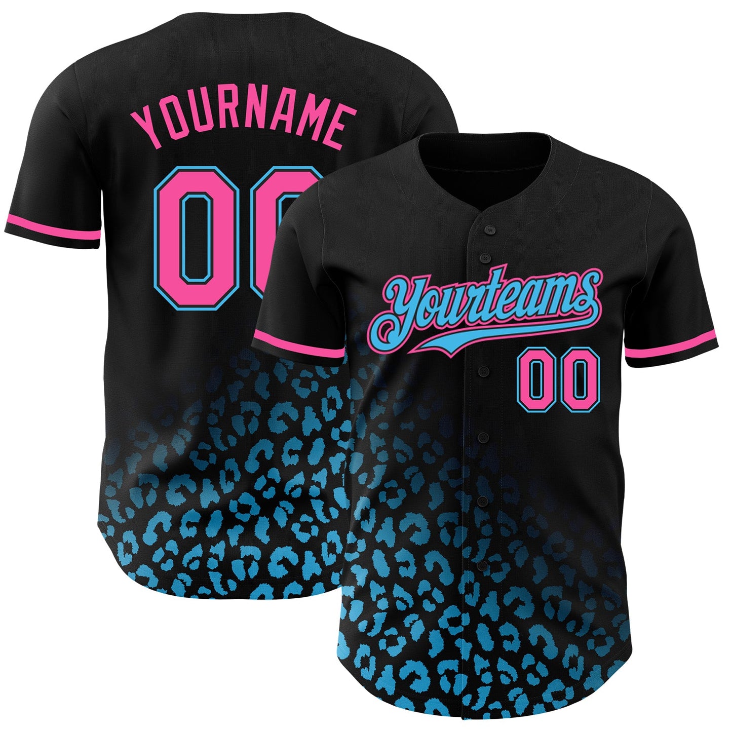 Custom Black Pink-Sky Blue 3D Pattern Design Leopard Print Fade Fashion Authentic Baseball Jersey - Sky-Custom