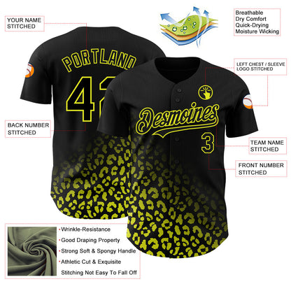 Custom Black Neon Yellow 3D Pattern Design Leopard Print Fade Fashion Authentic Baseball Jersey - Sky-Custom