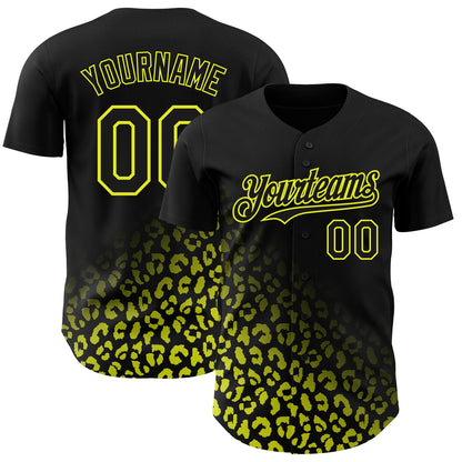 Custom Black Neon Yellow 3D Pattern Design Leopard Print Fade Fashion Authentic Baseball Jersey - Sky-Custom