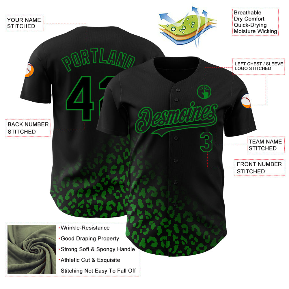 Custom Black Grass Green 3D Pattern Design Leopard Print Fade Fashion Authentic Baseball Jersey - Sky-Custom