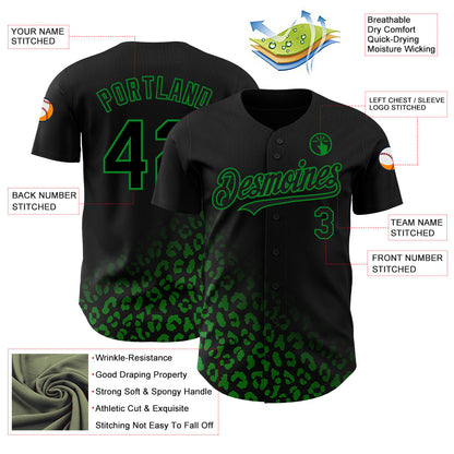 Custom Black Grass Green 3D Pattern Design Leopard Print Fade Fashion Authentic Baseball Jersey - Sky-Custom