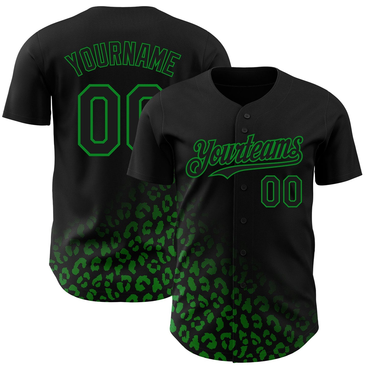 Custom Black Grass Green 3D Pattern Design Leopard Print Fade Fashion Authentic Baseball Jersey - Sky-Custom