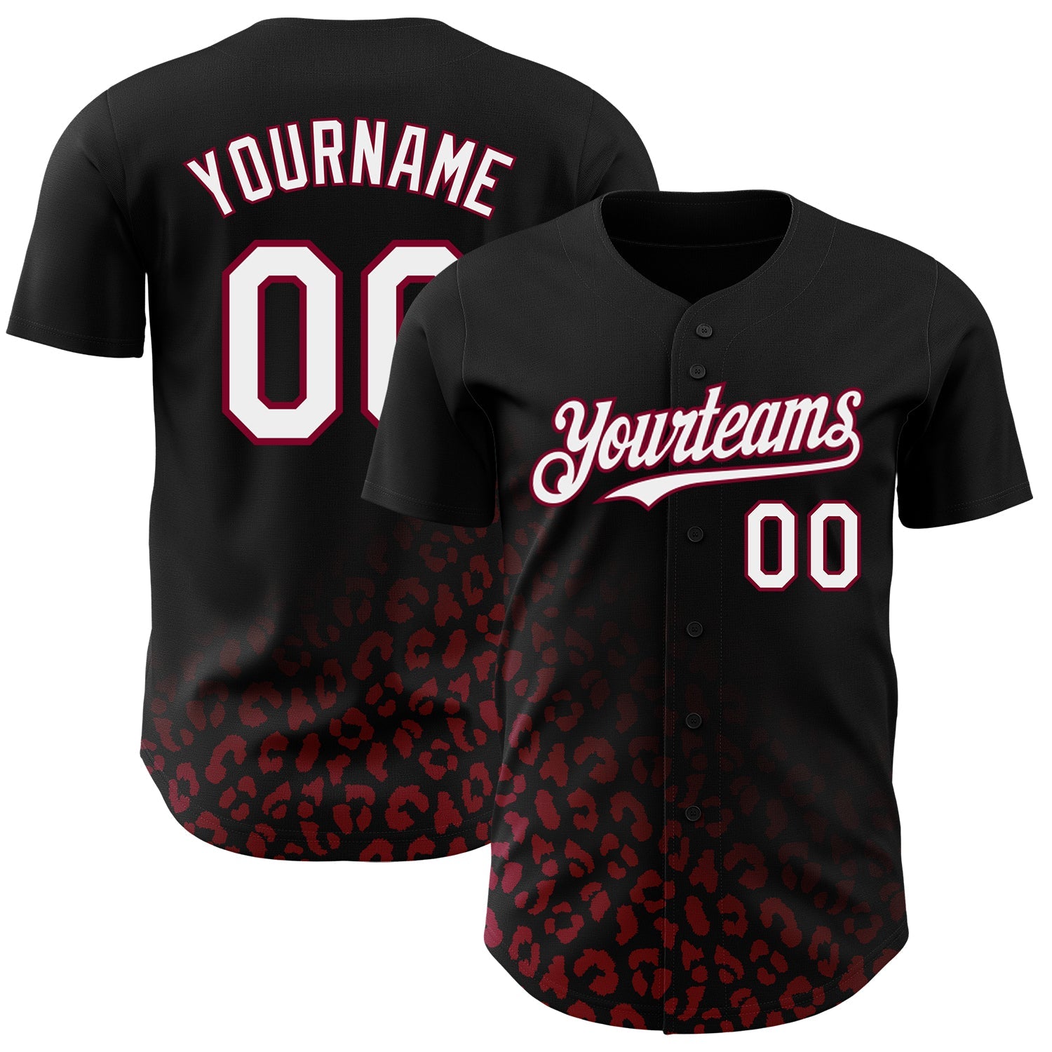 Custom Black White-Maroon 3D Pattern Design Leopard Print Fade Fashion Authentic Baseball Jersey - Sky-Custom