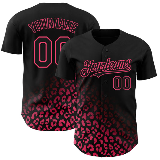 Custom Black Neon Pink 3D Pattern Design Leopard Print Fade Fashion Authentic Baseball Jersey - Sky-Custom