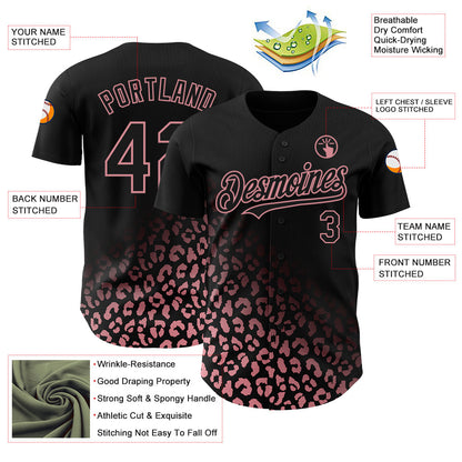 Custom Black Medium Pink 3D Pattern Design Leopard Print Fade Fashion Authentic Baseball Jersey - Sky-Custom