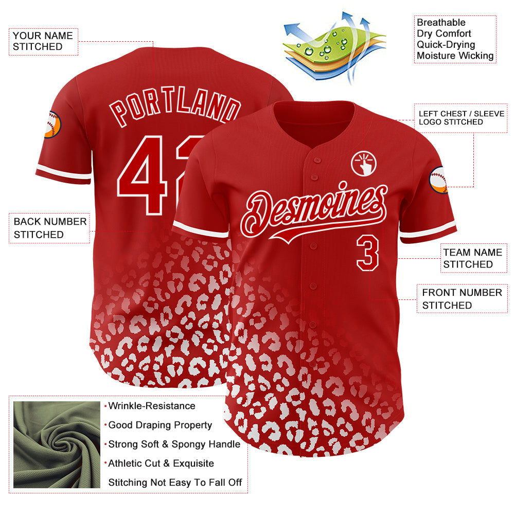 Custom Red White 3D Pattern Design Leopard Print Fade Fashion Authentic Baseball Jersey - Sky-Custom