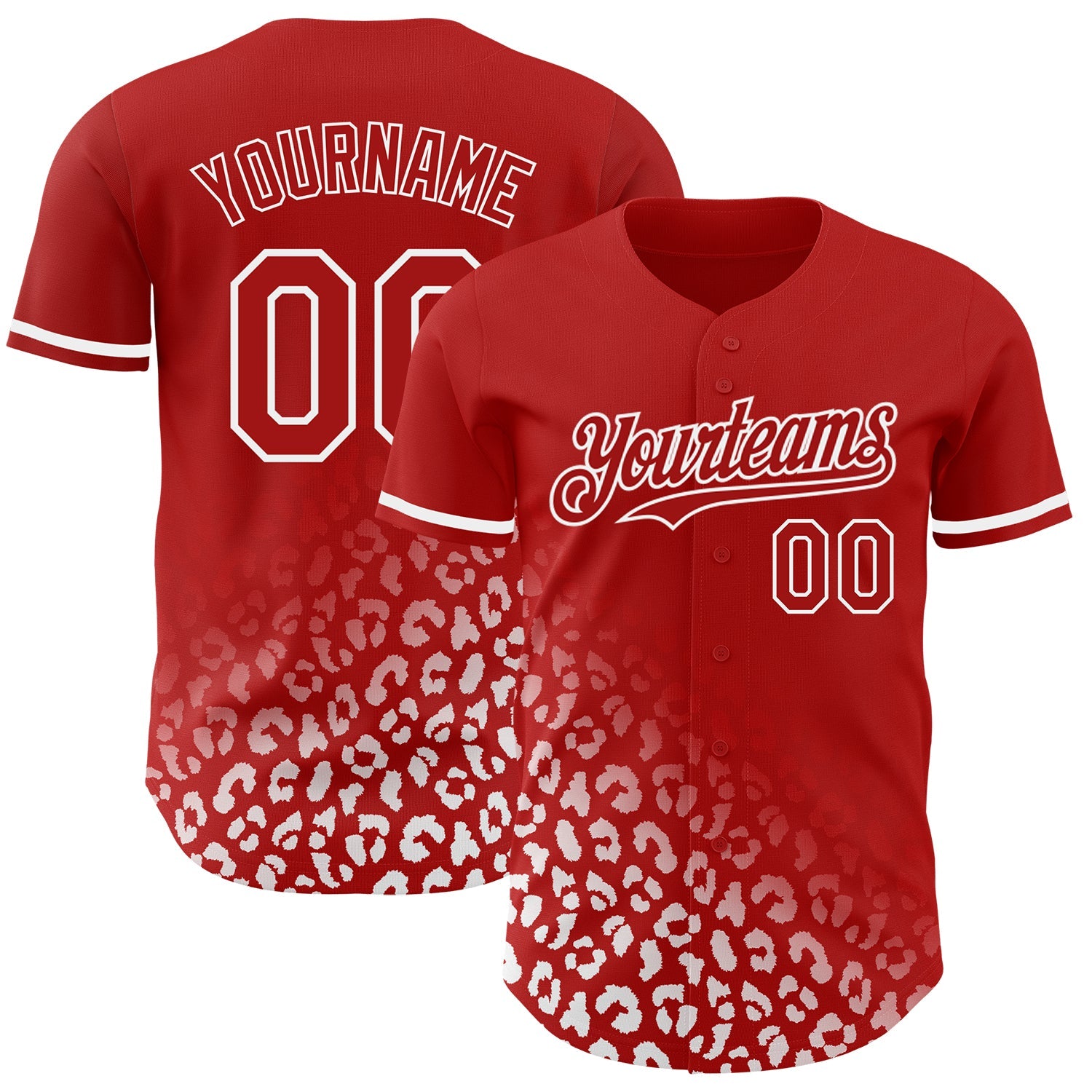 Custom Red White 3D Pattern Design Leopard Print Fade Fashion Authentic Baseball Jersey - Sky-Custom