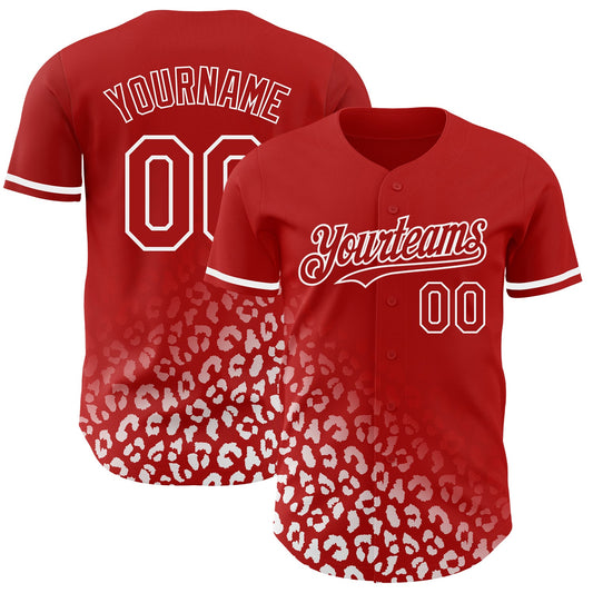 Custom Red White 3D Pattern Design Leopard Print Fade Fashion Authentic Baseball Jersey - Sky-Custom