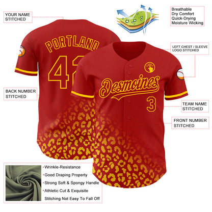 Custom Red Yellow 3D Pattern Design Leopard Print Fade Fashion Authentic Baseball Jersey - Sky-Custom