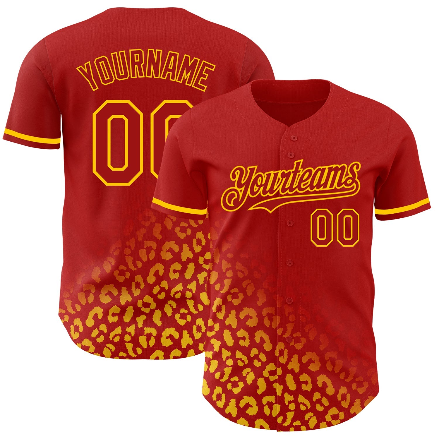 Custom Red Yellow 3D Pattern Design Leopard Print Fade Fashion Authentic Baseball Jersey - Sky-Custom
