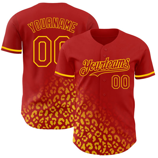 Custom Red Yellow 3D Pattern Design Leopard Print Fade Fashion Authentic Baseball Jersey - Sky-Custom