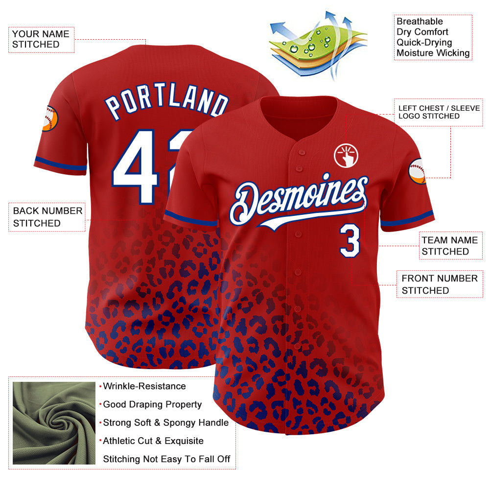 Custom Red White-Royal 3D Pattern Design Leopard Print Fade Fashion Authentic Baseball Jersey - Sky-Custom