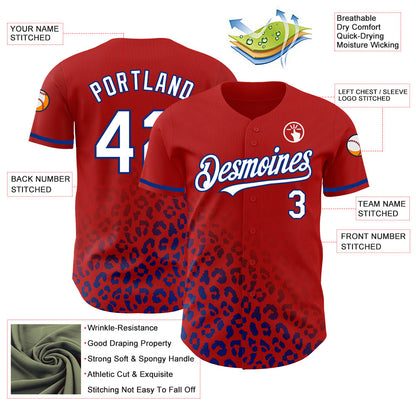 Custom Red White-Royal 3D Pattern Design Leopard Print Fade Fashion Authentic Baseball Jersey - Sky-Custom