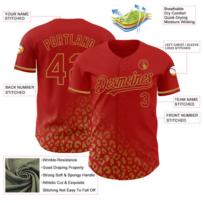 Custom Red Old Gold 3D Pattern Design Leopard Print Fade Fashion Authentic Baseball Jersey - Sky-Custom