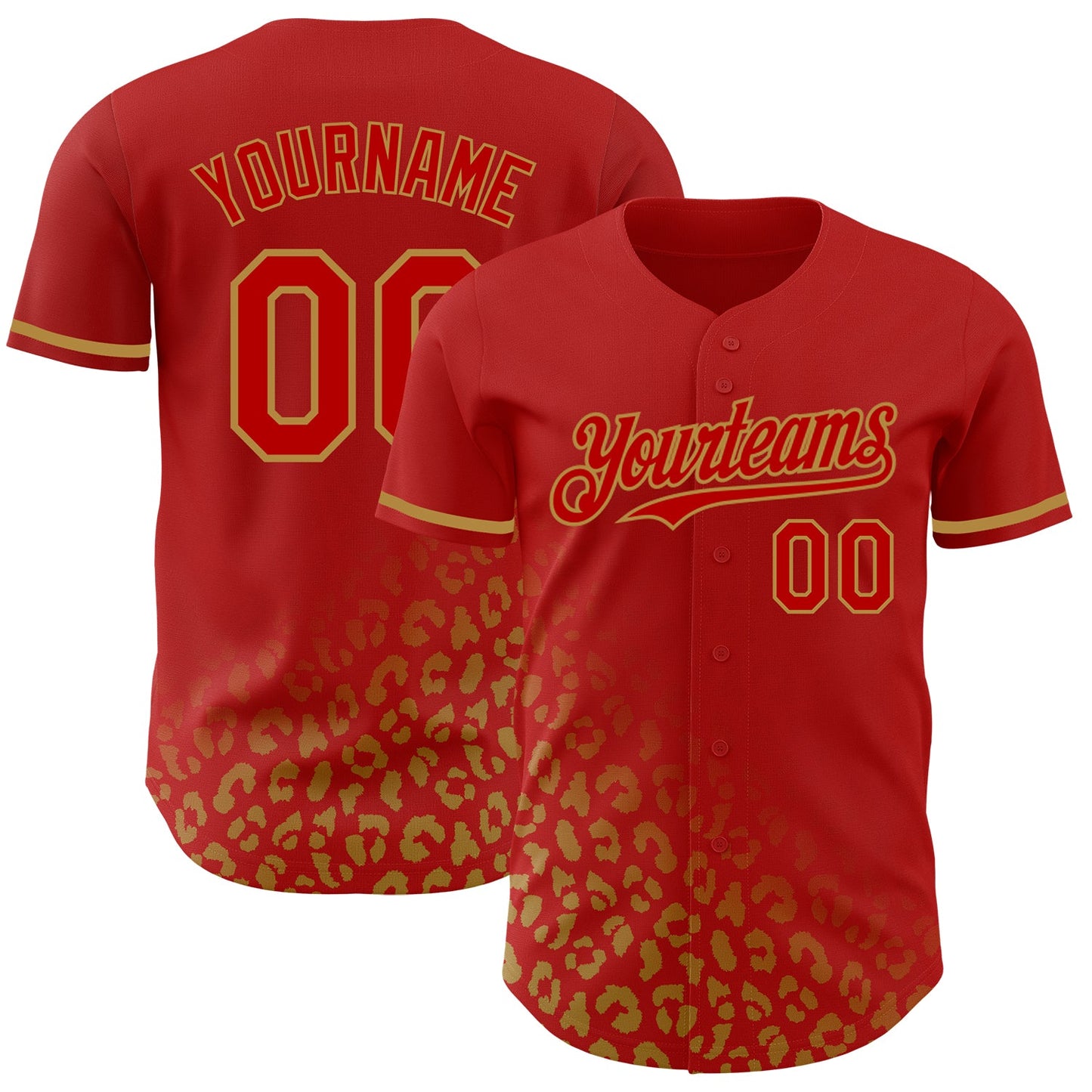 Custom Red Old Gold 3D Pattern Design Leopard Print Fade Fashion Authentic Baseball Jersey - Sky-Custom