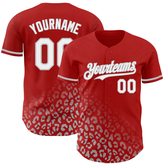 Custom Red White-Gray 3D Pattern Design Leopard Print Fade Fashion Authentic Baseball Jersey - Sky-Custom