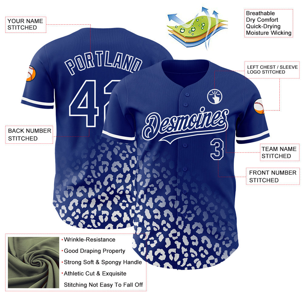 Custom Royal White 3D Pattern Design Leopard Print Fade Fashion Authentic Baseball Jersey - Sky-Custom