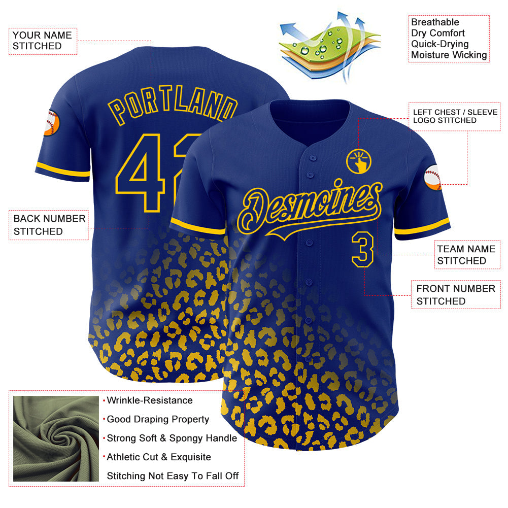 Custom Royal Yellow 3D Pattern Design Leopard Print Fade Fashion Authentic Baseball Jersey - Sky-Custom