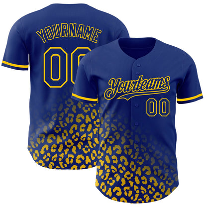 Custom Royal Yellow 3D Pattern Design Leopard Print Fade Fashion Authentic Baseball Jersey - Sky-Custom