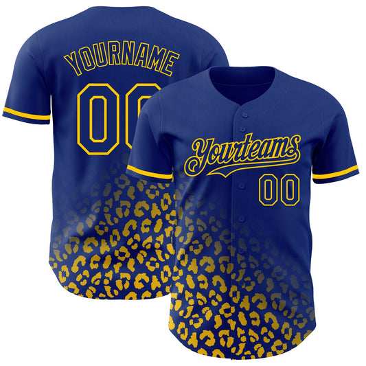 Custom Royal Yellow 3D Pattern Design Leopard Print Fade Fashion Authentic Baseball Jersey - Sky-Custom
