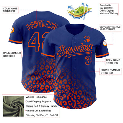 Custom Royal Orange 3D Pattern Design Leopard Print Fade Fashion Authentic Baseball Jersey - Sky-Custom