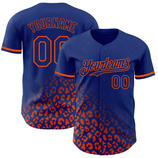Custom Royal Orange 3D Pattern Design Leopard Print Fade Fashion Authentic Baseball Jersey - Sky-Custom
