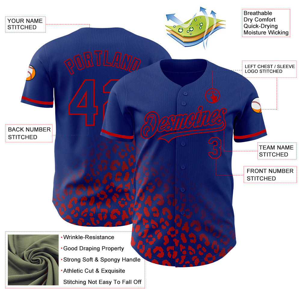 Custom Royal Red 3D Pattern Design Leopard Print Fade Fashion Authentic Baseball Jersey - Sky-Custom