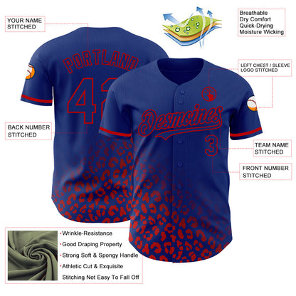 Custom Royal Red 3D Pattern Design Leopard Print Fade Fashion Authentic Baseball Jersey - Sky-Custom