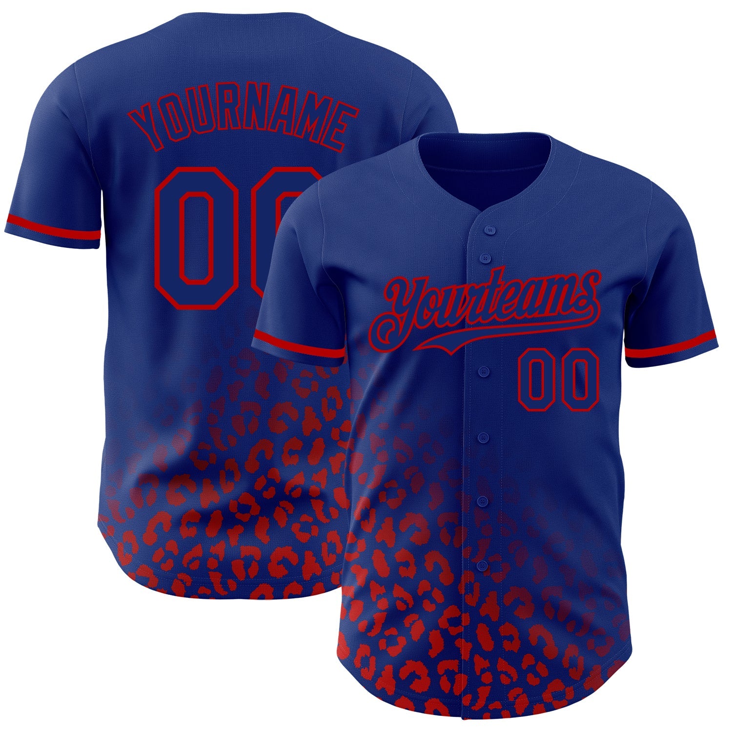 Custom Royal Red 3D Pattern Design Leopard Print Fade Fashion Authentic Baseball Jersey - Sky-Custom