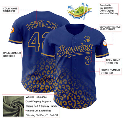 Custom Royal Old Gold 3D Pattern Design Leopard Print Fade Fashion Authentic Baseball Jersey - Sky-Custom