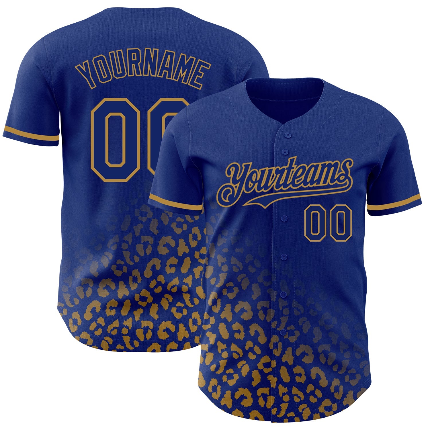 Custom Royal Old Gold 3D Pattern Design Leopard Print Fade Fashion Authentic Baseball Jersey - Sky-Custom
