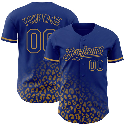 Custom Royal Old Gold 3D Pattern Design Leopard Print Fade Fashion Authentic Baseball Jersey - Sky-Custom