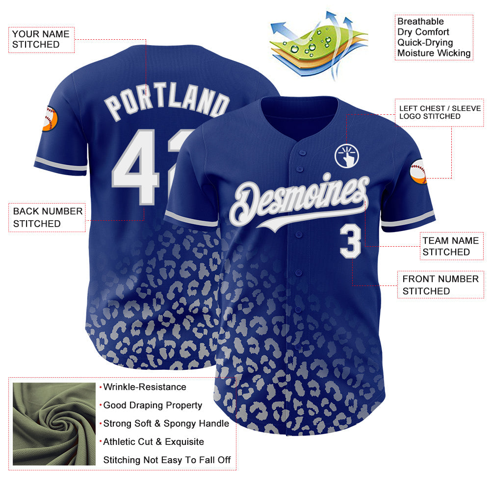 Custom Royal White-Gray 3D Pattern Design Leopard Print Fade Fashion Authentic Baseball Jersey - Sky-Custom